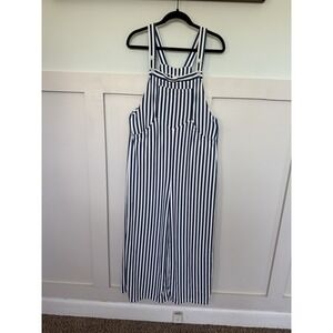 Halara NWT Pocket Waffle Stripe Jumpsuit SM Blue White Overalls Beachy Stretchy